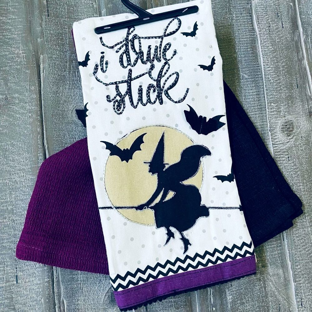 I Drive A Stick Halloween Witch 3-pc Kitchen Dish Towels